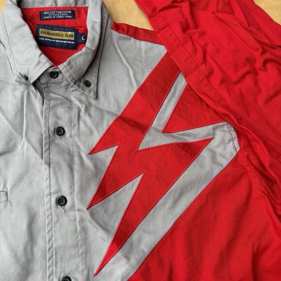 Vintage Panhandle Slim Shirt Men's Large Red Blue Button Up Western 80s - Picture 4 of 6